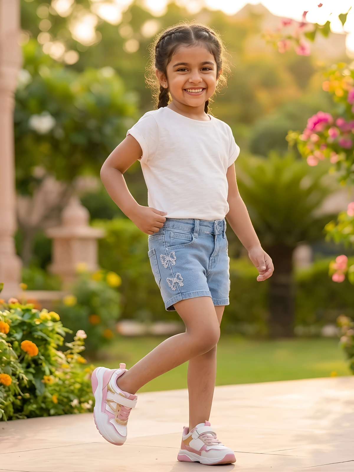 Girls Light Blue Embroidered Denim Shorts - Love & Joy Edition