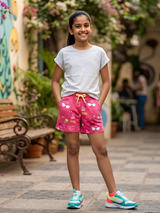 Girls Rani Pink "Queen Vibes" Printed Cotton Shorts