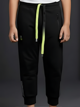 Boys' Black Active Utility Track Pants with Neon Contrast