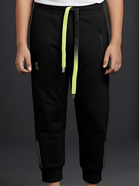Boys' Black Active Utility Track Pants with Neon Contrast