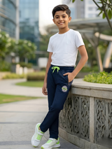 Boys' Comfortable Navy Blue Athletic Track Pants with Neon Accents