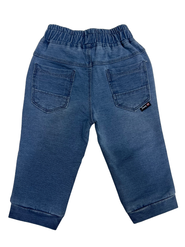 Boys Blue Denim Jogger Pants with Elastic Waist and Front Pockets