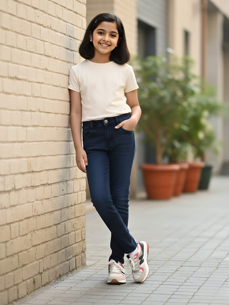 Girls' Classic Dark Wash Slim Fit Denim Jeans