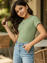 Girls' Sage Green Relaxed Fit Top
