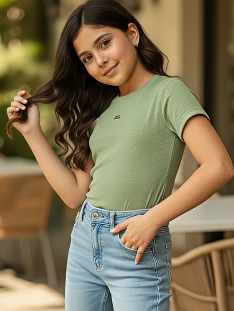 Girls' Sage Green Relaxed Fit Top