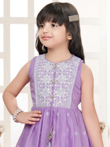 Girls' Elegant Lilac/Lavender Sharara Set with White Chikankari Embroidery
