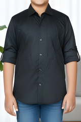 Boy's Elegant Black Shirt with Sparkling Embellishment