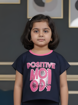 Girls Navy Blue "Positive Mood" Graphic Crop Tee
