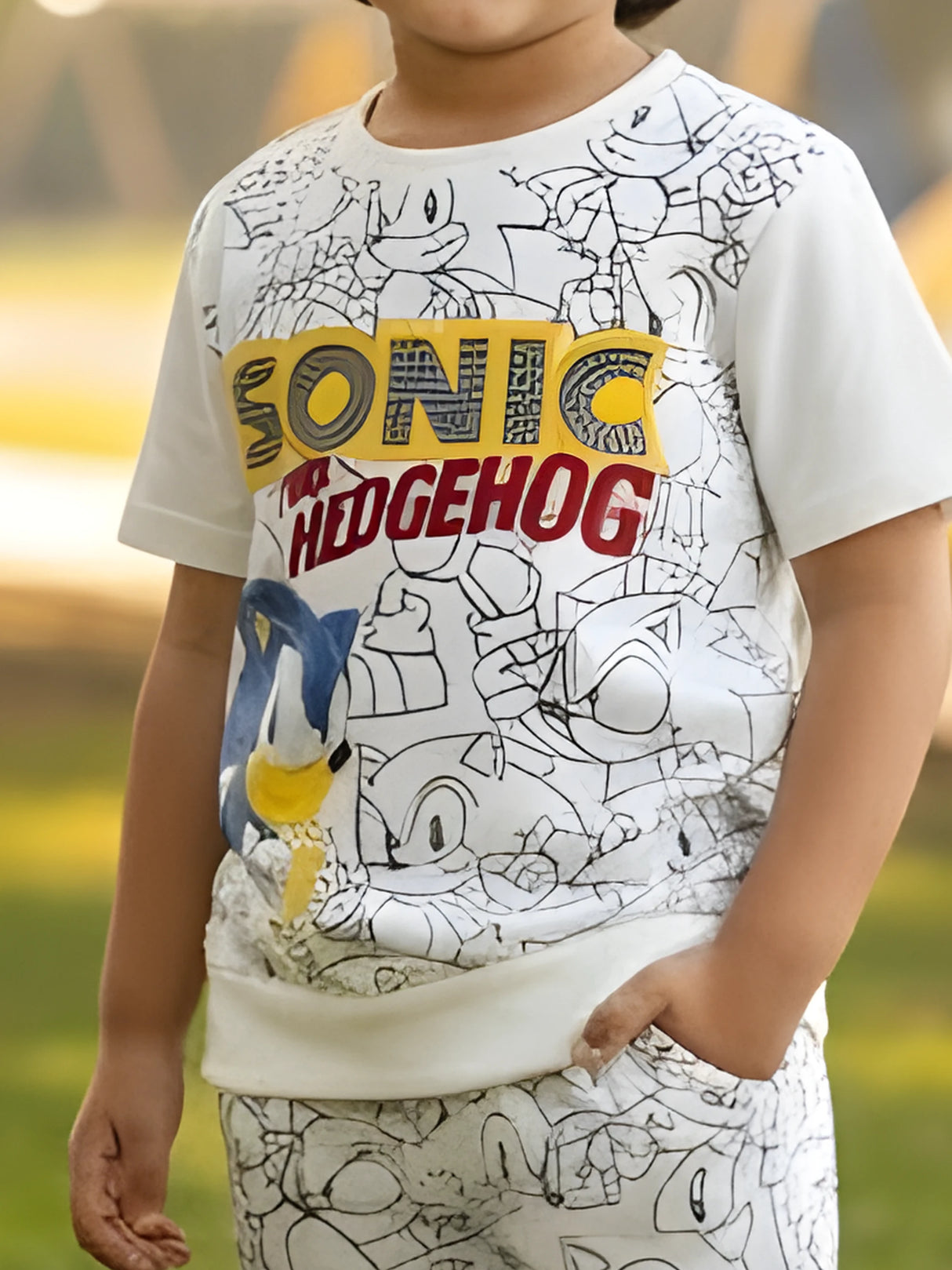 Boys' Sonic Sketch Co-ord Set – White