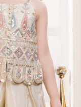 Girls' Festive Cream Sequin Embellished Crop Top & Wide-Leg Palazo Set