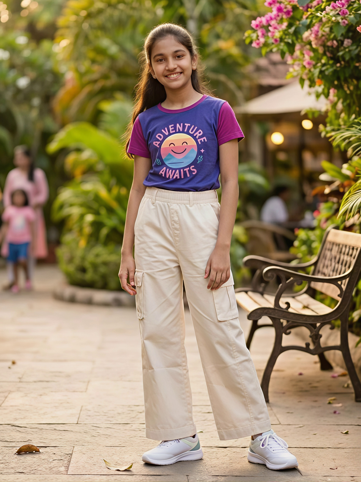 Girls Stylish Cream Wide-Leg Cargo Pants