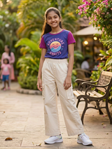 Girls Stylish Cream Wide-Leg Cargo Pants