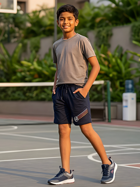 Boys' Sporty Navy Blue Shorts with Graphic Detail