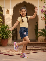 Girls' Blue Butterfly Embellished Denim Shorts