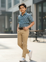 Boys' Premium Khaki Slim Fit Cotton Chinos with Adjustable Waist
