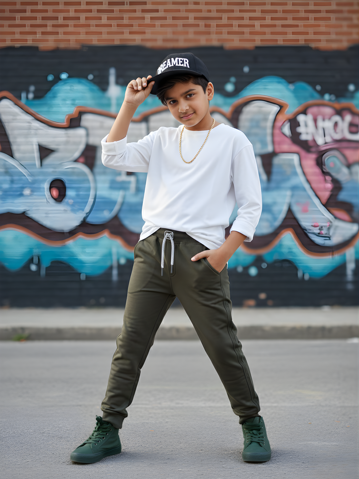 Boys' Olive Green Slim-Fit Track Pants