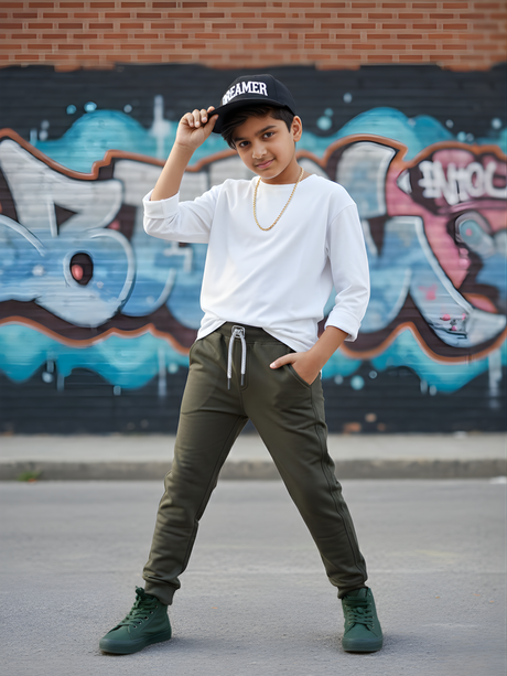 Boys' Olive Green Slim-Fit Track Pants