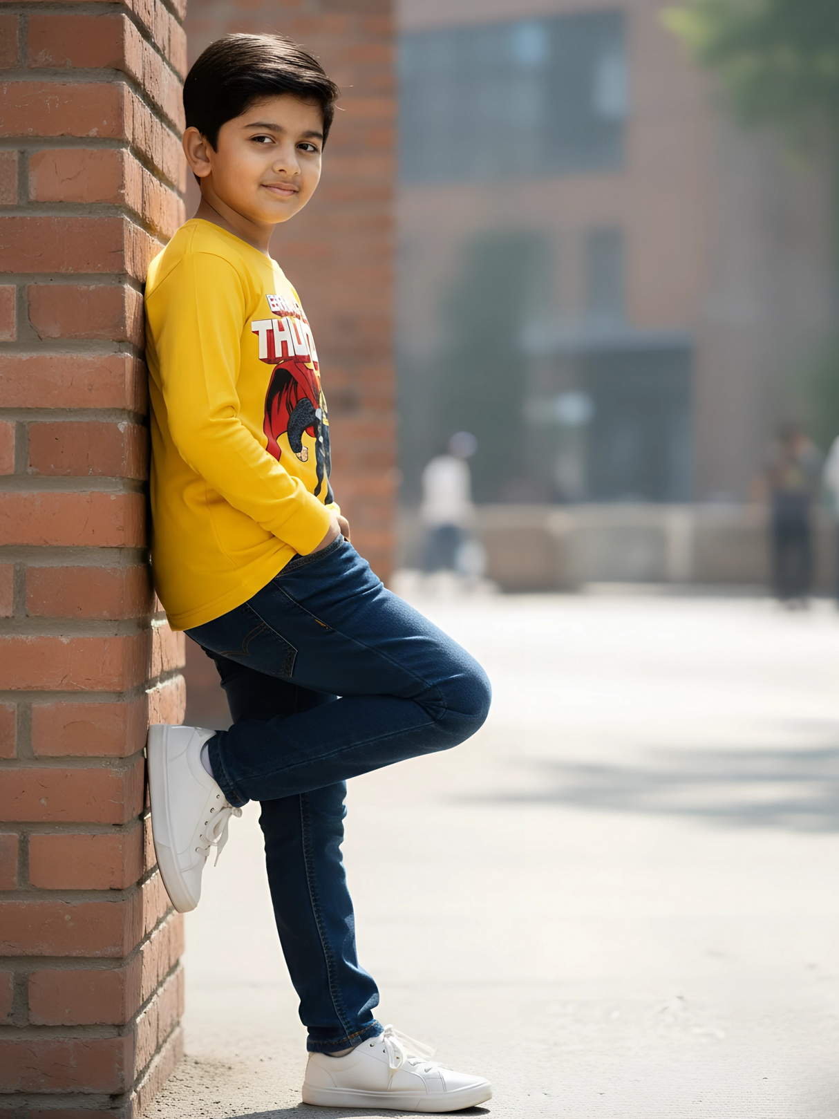 Kids' Oversize Floral Graphic T-Shirt - Mustard Yellow 'Be Humble' Tee.