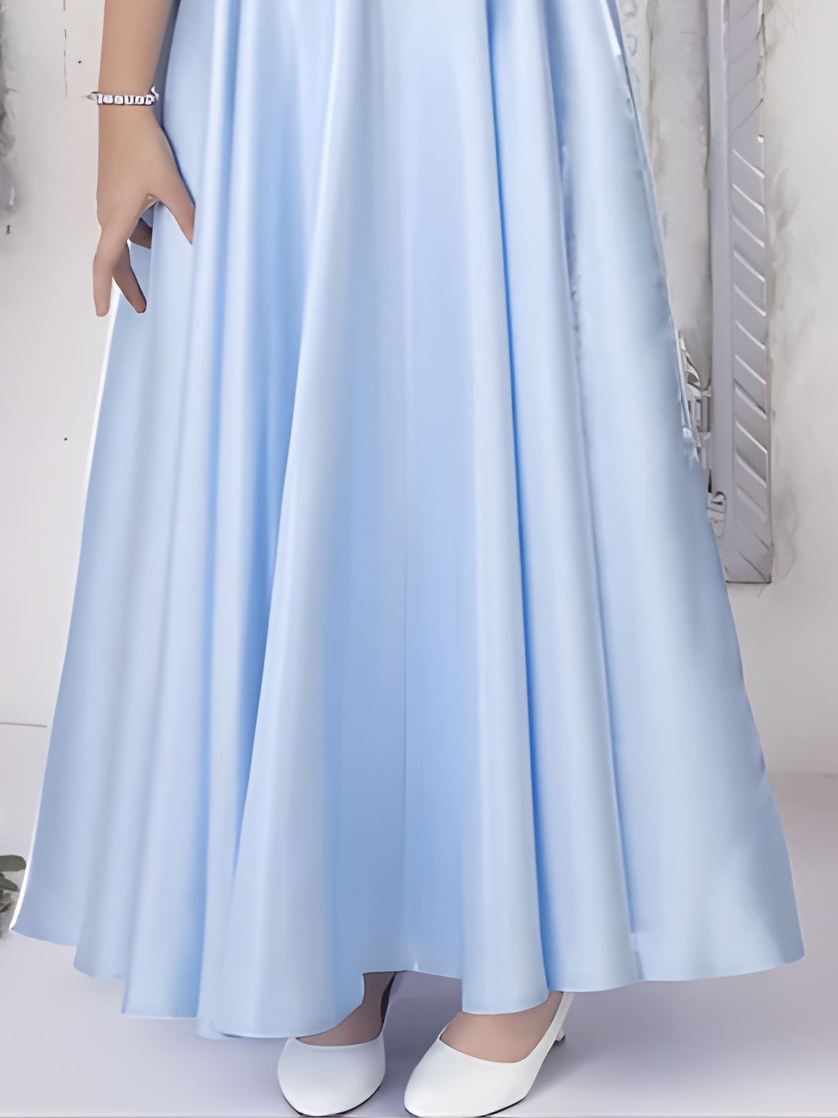 Girls Party Plain Satin Western Gown - Blue