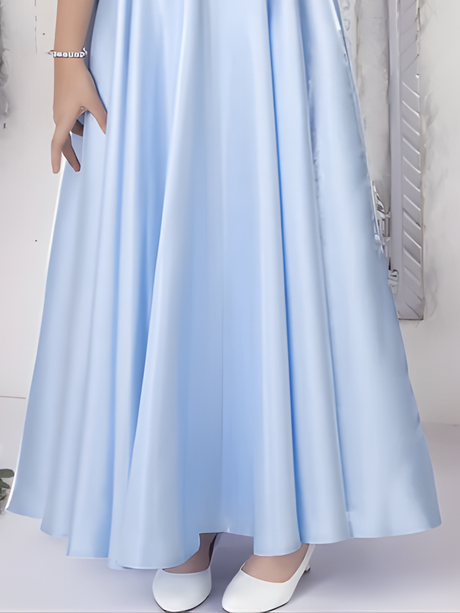 Girls Party Plain Satin Western Gown - Blue