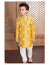 Boys Traditional Printed Regular Sherwani - Yellow