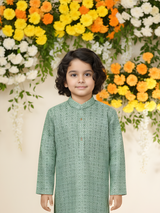 Boys' Mint Green Geometric Print Kurta Pajama Set