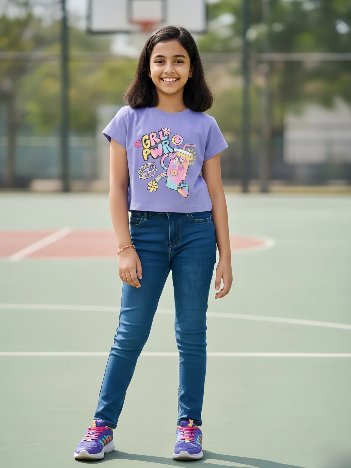 Girl Power Graphic Print Purple Crop Top