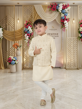 Boys' Cream Kurta Pajama Set with Multi-Color Embroidered Waistcoat