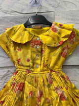Girls' Yellow Floral Summer Dress with Ruffle Collar & Buttons