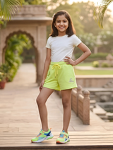 Girls' Vibrant Neon Green Drawstring Casual Shorts