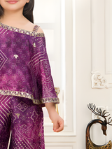 Girls' Bandhani Print Cape Top and Palazzo Set (Royal Purple)