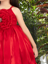 Girls Party Plain Satin Party Frock - Red