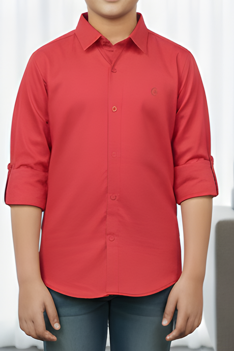 Boy's Vibrant Red Full-Sleeve Casual Shirt