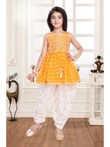 Girls Traditional Sleeve Less Patiala Set - Lemon Yellow