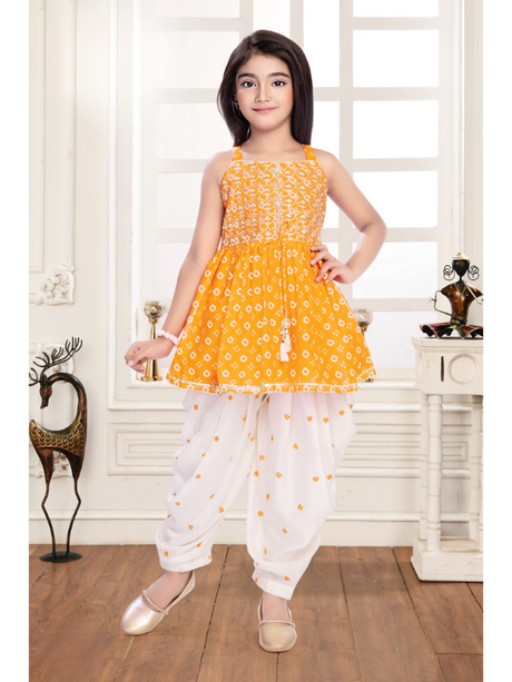 Girls Traditional Sleeve Less Patiala Set - Lemon Yellow