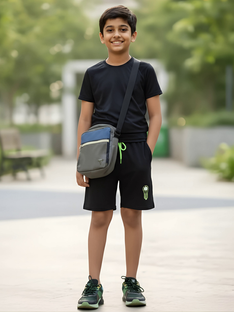Boys' Tech-Stretch Active Shorts in Black with Neon Accents