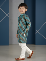 Boys Traditional Printed Chudidar Kurta Set - Blue