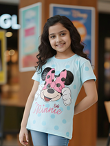 Girl's Disney Minnie Mouse Print Blue Cotton Tops