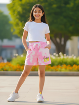 Girls' Pink & White Cloud Tie-Dye Comfort Shorts