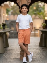 Boys' Vibrant Orange Casual Cotton Shorts