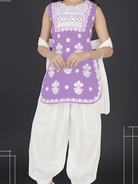 Girls Traditional 3/4th Sleeves Patiala Set - Purple