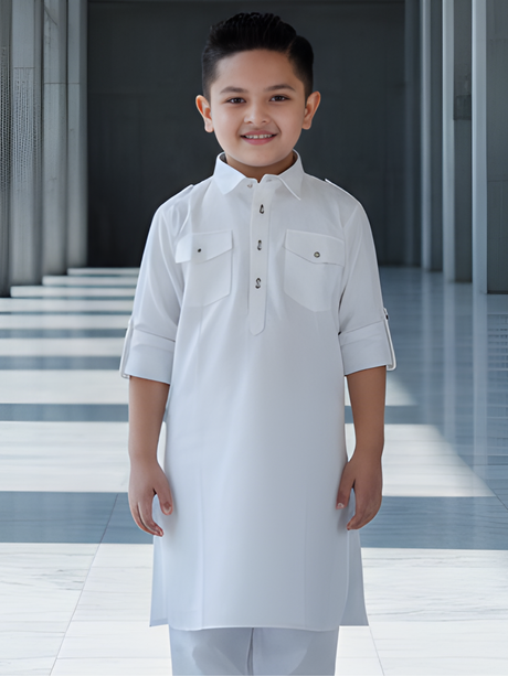 Boys' Pristine White Pathani Suit Set