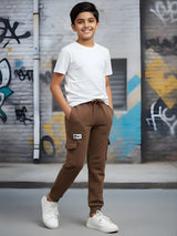 Boys' Stylish Brown Cargo Joggers with Elasticated Drawstring Waist