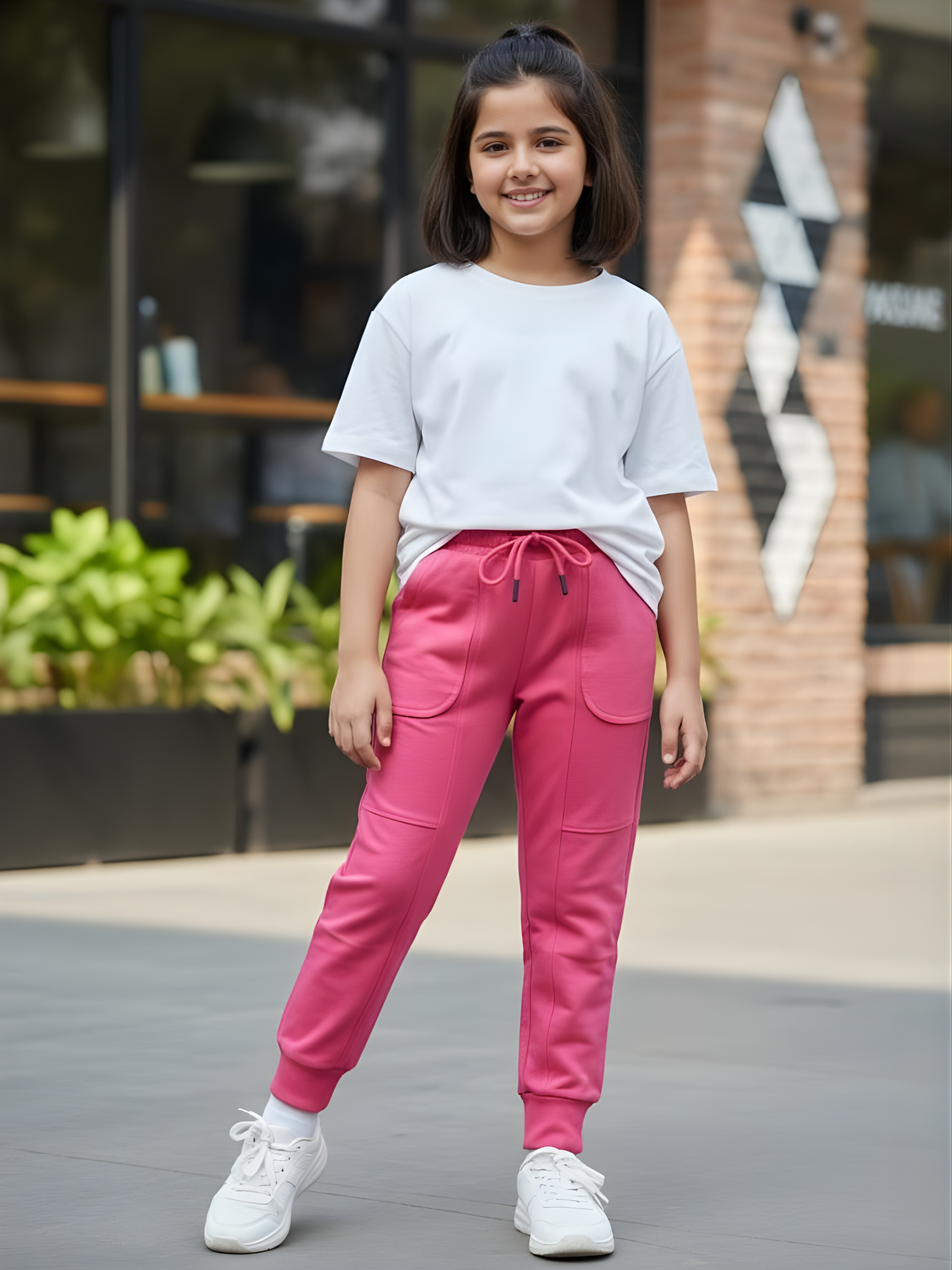 Girls' Stylish Pink Joggers with Elasticated Drawstring Waist