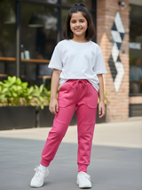 Girls' Stylish Pink Joggers with Elasticated Drawstring Waist