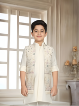 Boys' Luxurious Cream Kurta Set with Gold Sequined Waistcoat (3-Piece)