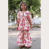 Girls Traditional Half Sleeves Sharara Set - Pink