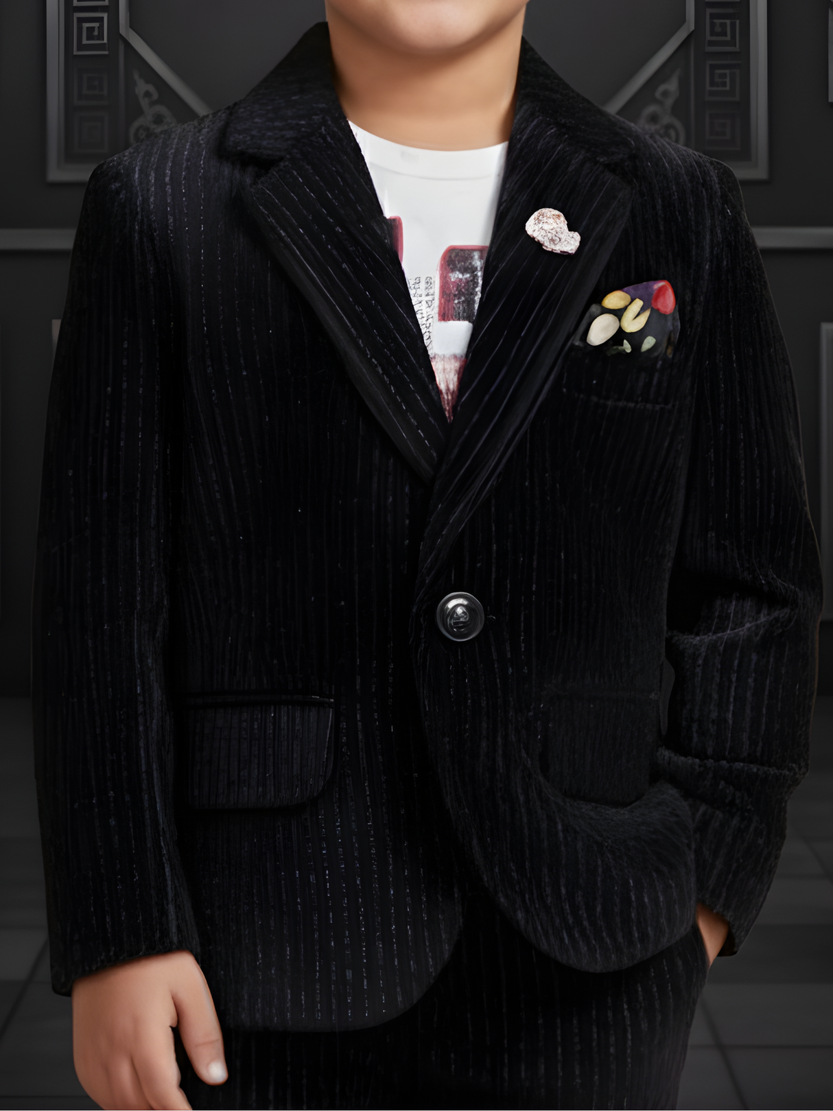 Boys' Black Pinstriped Formal Blazer Coat Suit