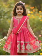 Girls' Pastel Pink Embroidered Kurti and Plazo Set