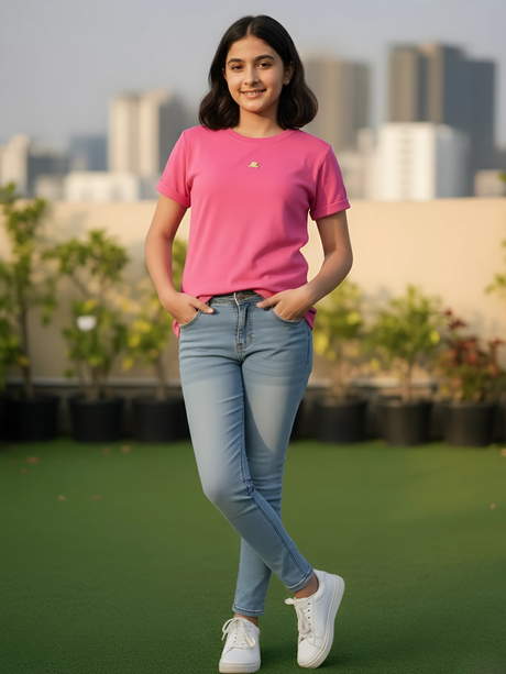 Vibrant Pink Cotton Blend Girl’s Top